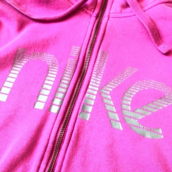 NIKE Y2K Hoodie Sweatshirt Barbiecore retro pink logo spell front half zip M - Picture 10 of 13